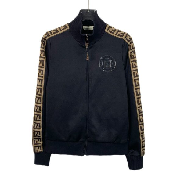Fendi Black Logo Letter Zipper Jacket Size S 38 With Dust Bag 95% New